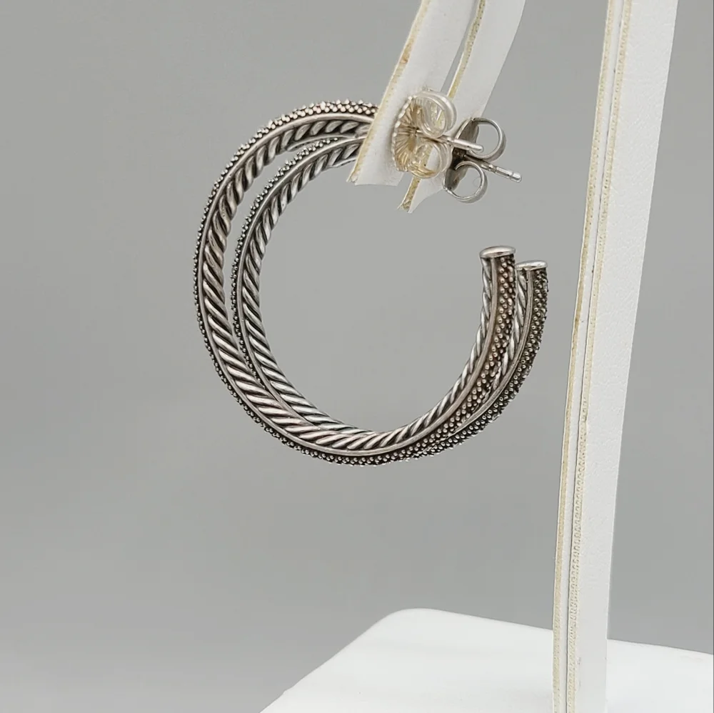 David Yurman Large Midnight Melange Hoop Earrings With Diamonds - Picture 6 of 12